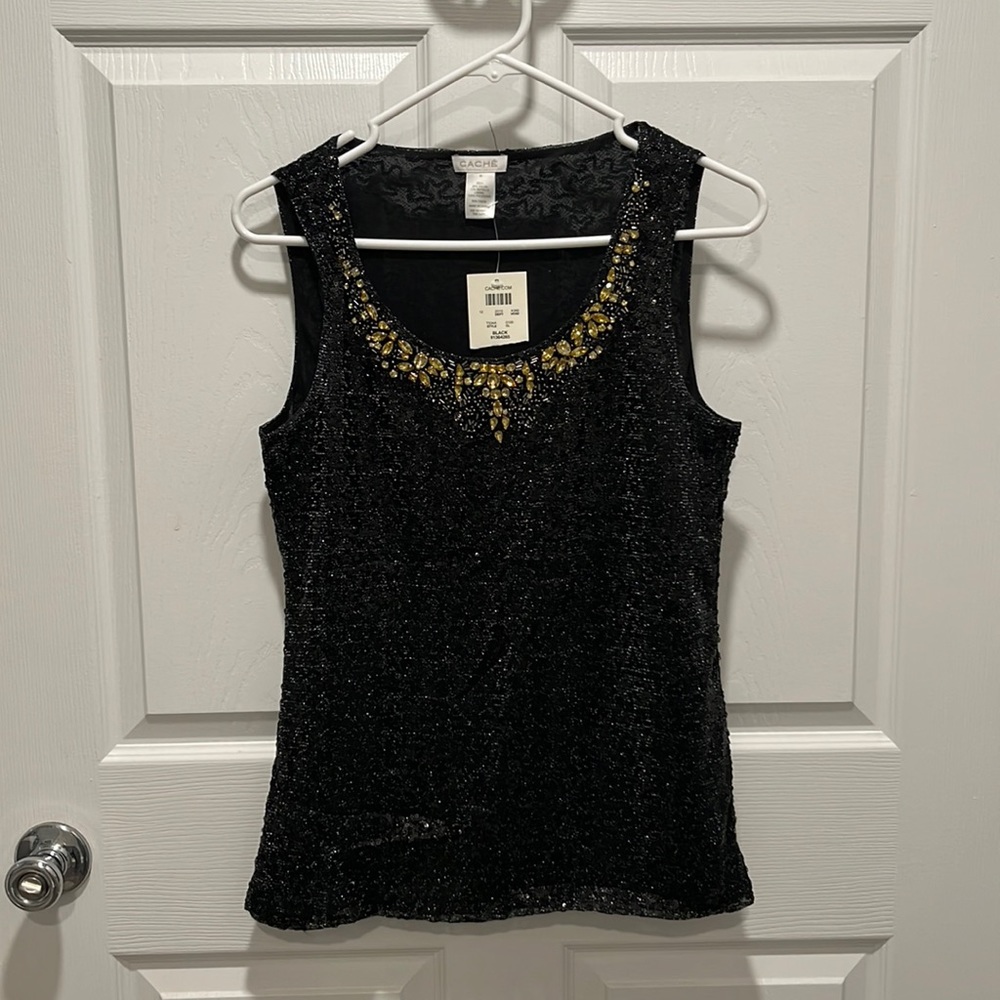 Sequined black sleeves less tank!  Never worn - tags still on!